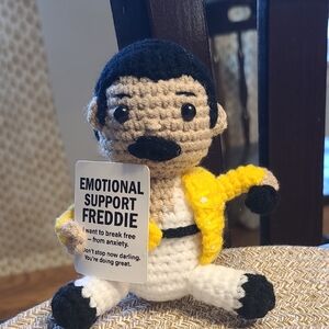 Freddie Mercury Crocheted Doll with Yellow Jacket And Microphone